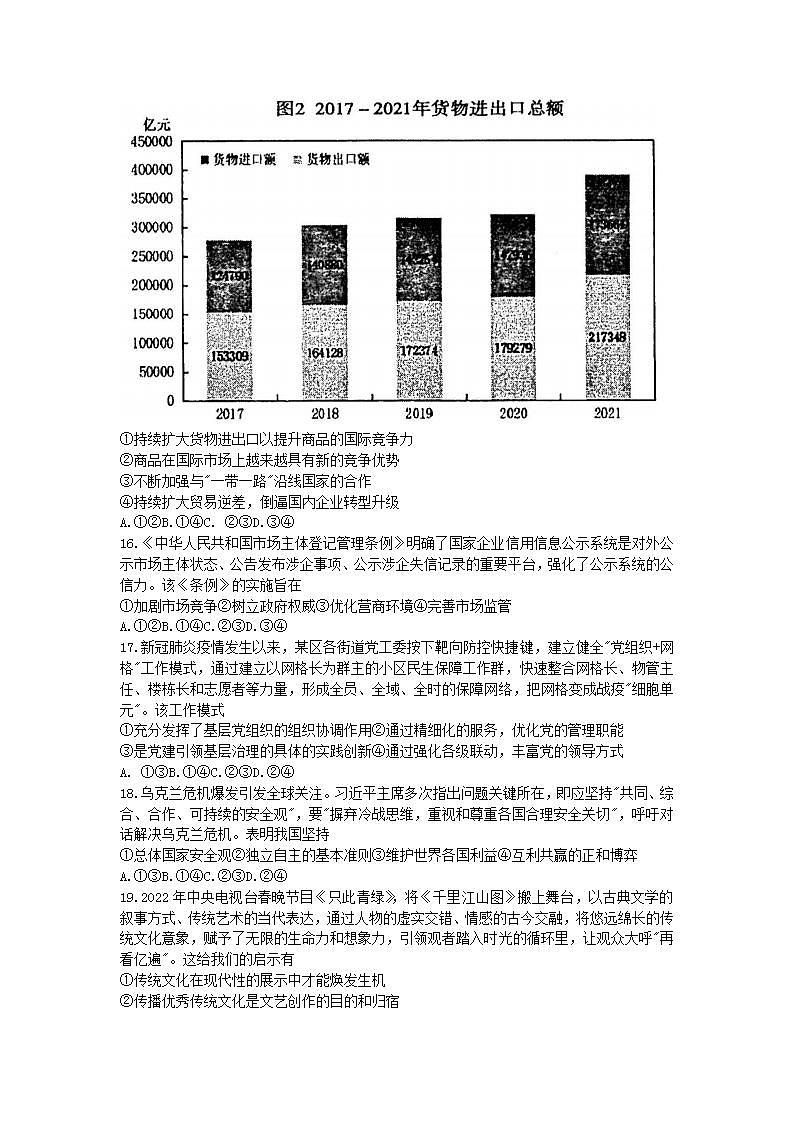2022年萍乡市高三第二次模拟政治考试第2页