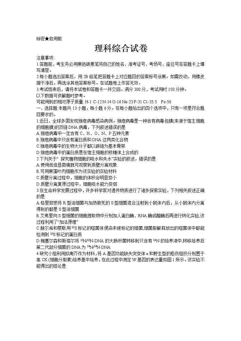 2023云南师大附中高三上学期高考适应性月考卷（二）理综试题含解析01