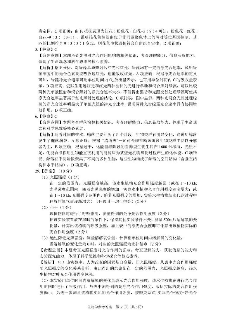 河南省名校2022届高三5月全真模拟考试理综试卷02