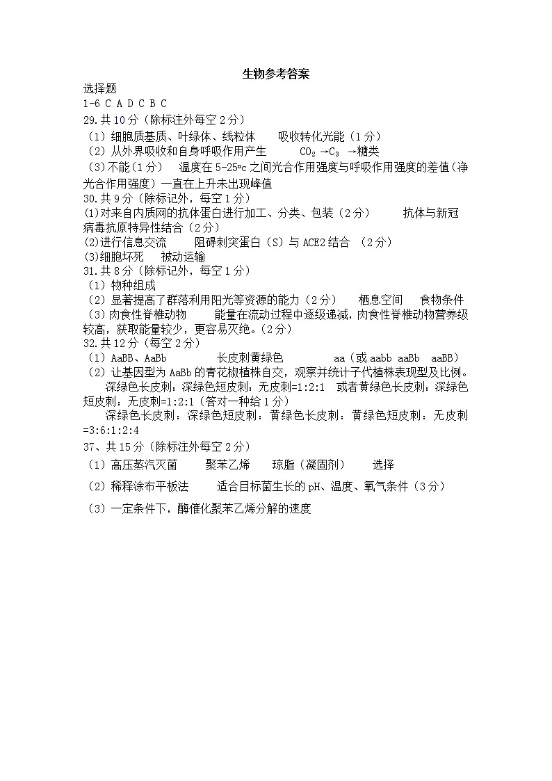 2023巴中高三上学期零诊考试（9月）理综PDF版含答案01