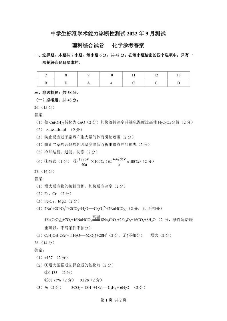 2023中学生标准学术能力诊断性测试高三上学期9月诊断性考试理综PDF版含答案（可编辑）01