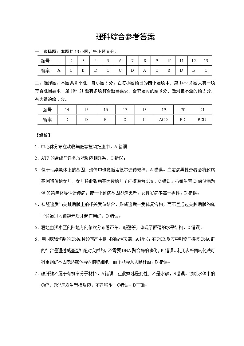 云南省昆明市云南师范大学附属中学2023届高三上学期适应性月考卷（三）理综解析第1页