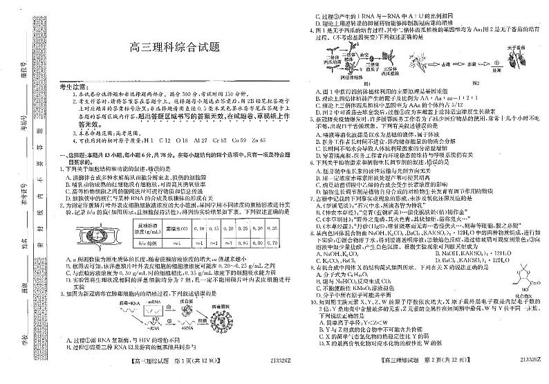 2021省齐齐哈尔高三下学期第一次模拟考试理科综合PDF版含答案01