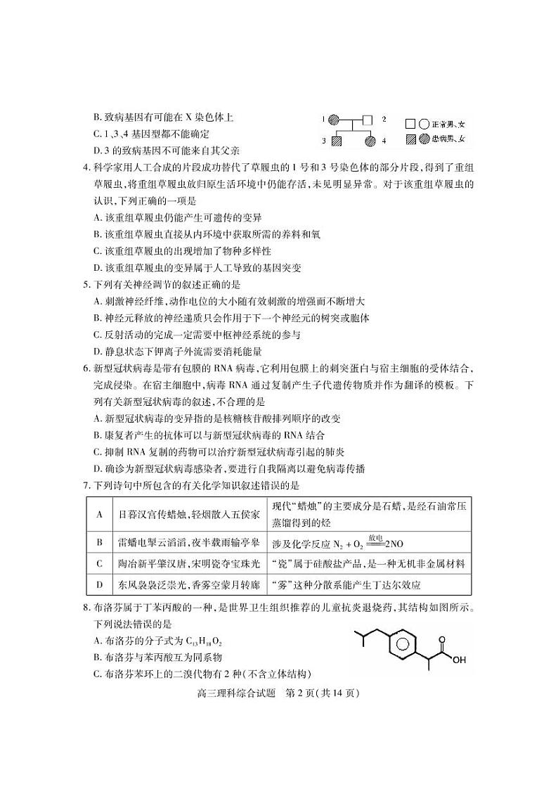 2021运城高三上学期期末考试理科综合试题（PDF可编辑）PDF版含答案02