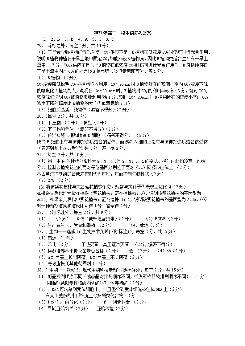 2021上饶高三上学期第一次模拟考试（期末）理科综合PDF版含答案（可编辑）01