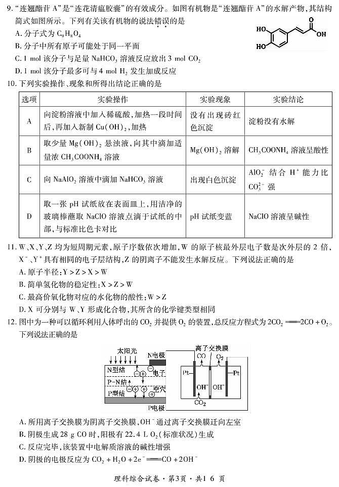 2021曲靖二中、大理新世纪中学高三第一次模拟考试理科综合试题PDF版含答案03