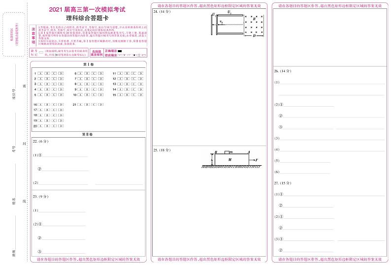 2021曲靖二中、大理新世纪中学高三第一次模拟考试理科综合试题PDF版含答案01