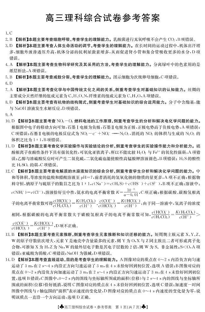 2021青海省海东市高三第一次模拟考试理科综合试题扫描版含答案01