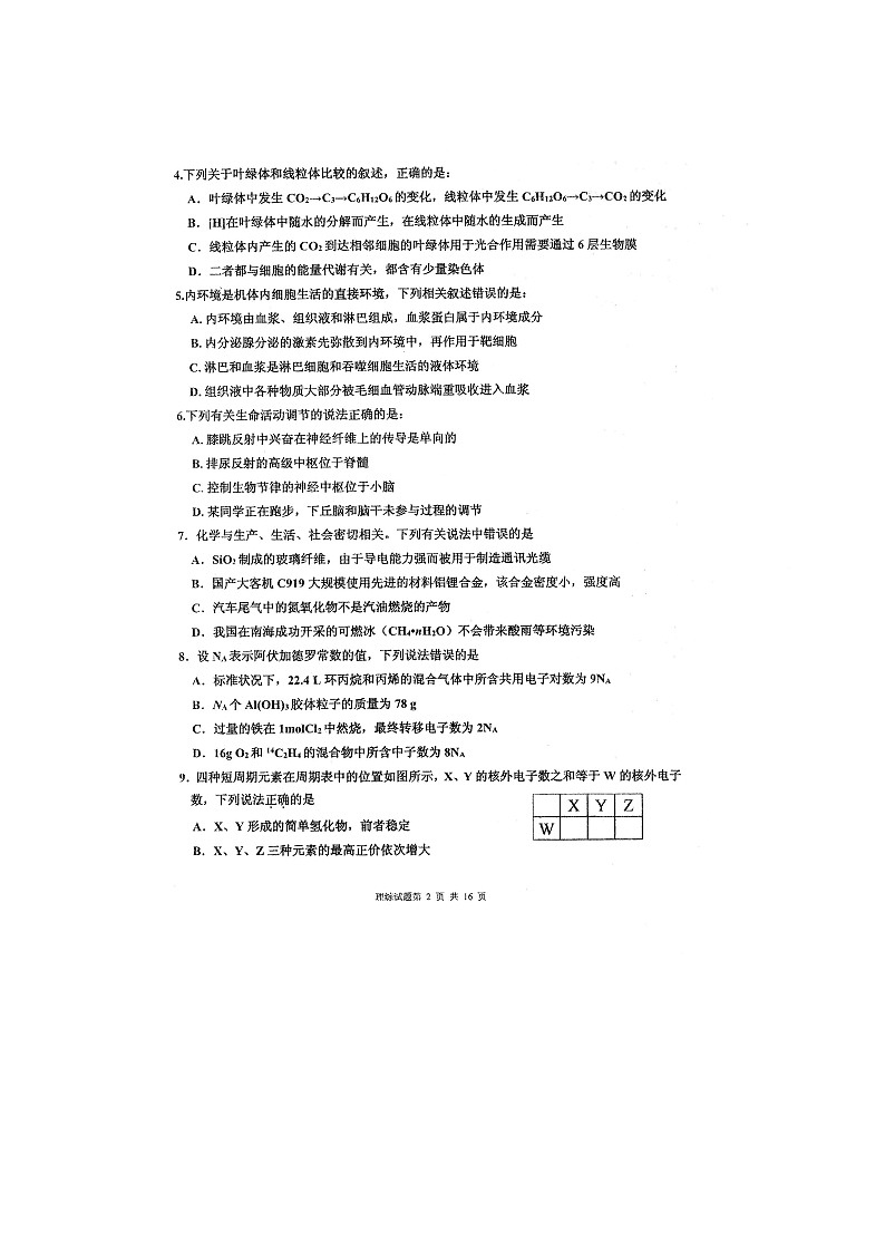 2021四川省仁寿一中校南校区高三第四次调研理科综合试题扫描版含答案02
