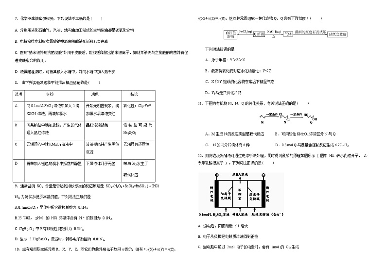 2020桂林十八中高三第十次（适应性）月考理综试题含答案02