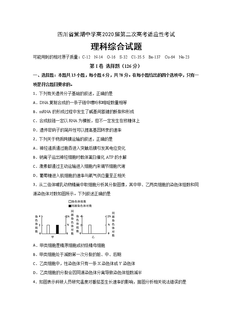 2020四川省棠湖中学高三第二次高考适应性考试理科综合试题含答案第1页
