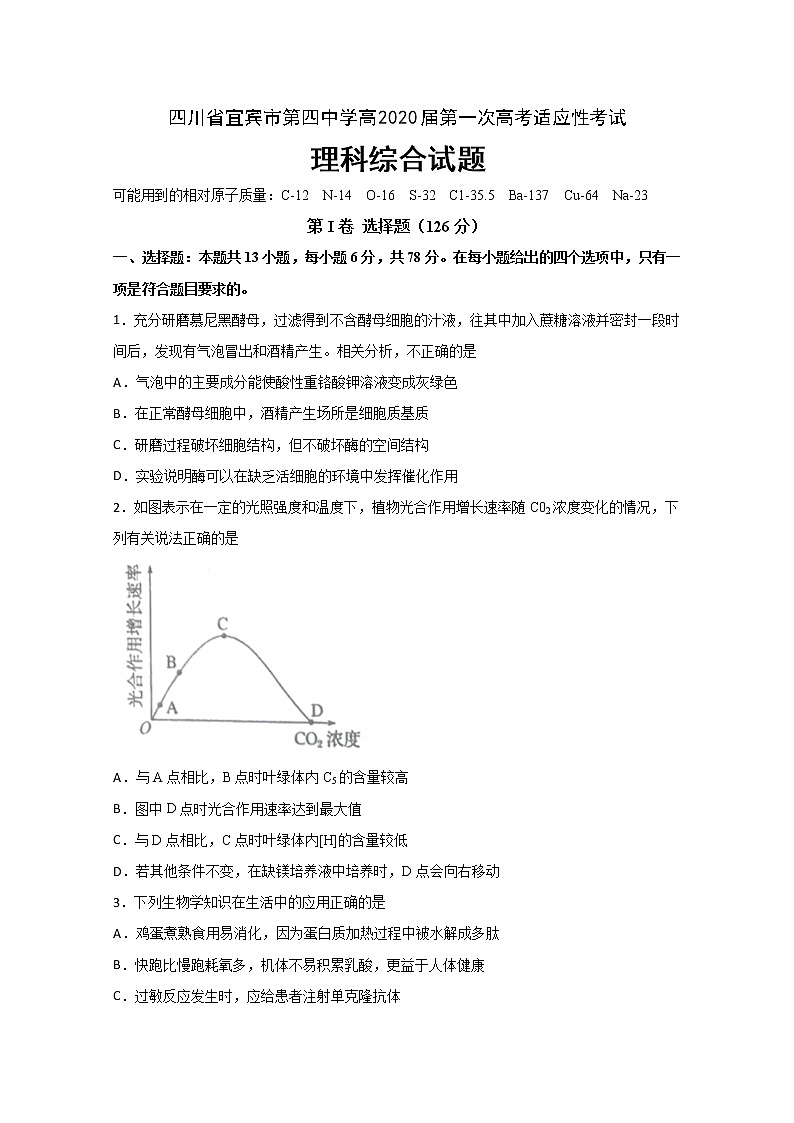 2020宜宾四中校高三第一次高考适应性考试理科综合试题含答案第1页