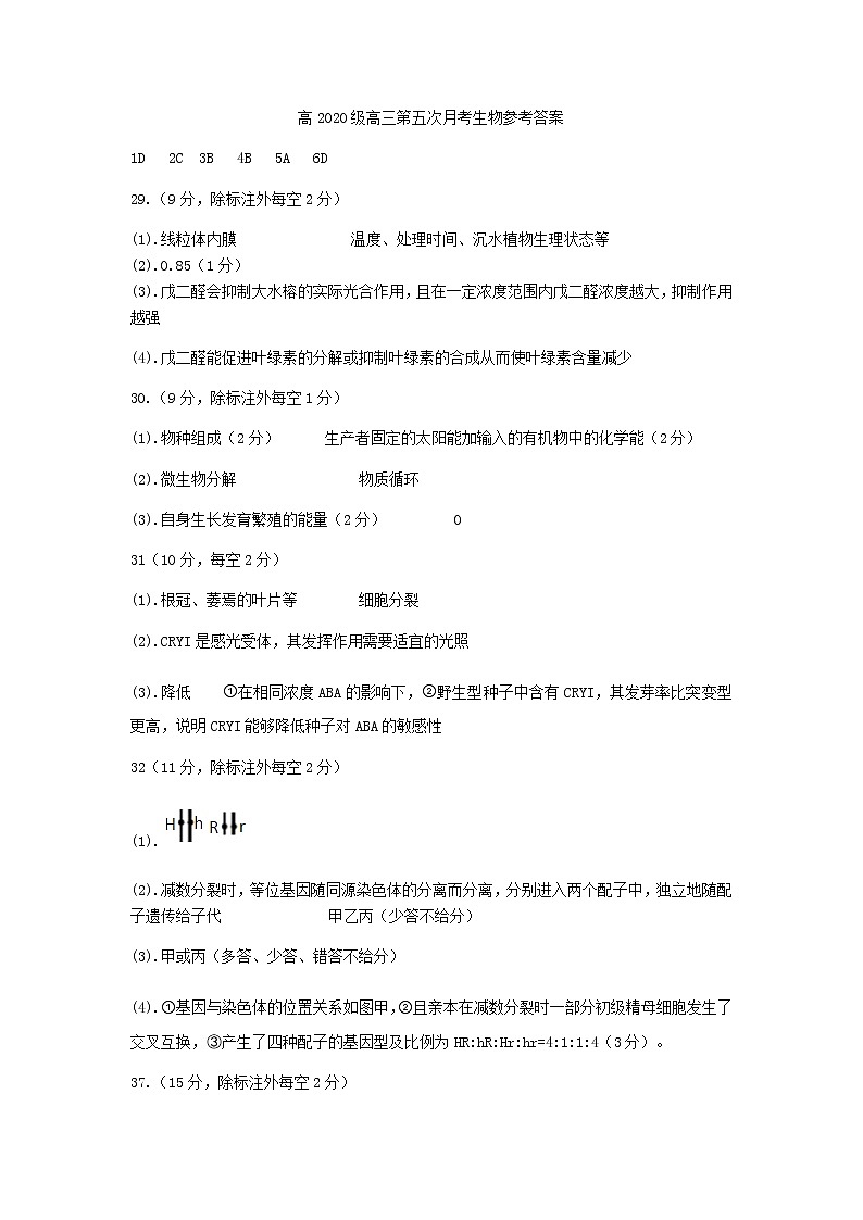 2020重庆市一中高三下学期6月模拟考试理科综合PDF版含答案（可编辑）01