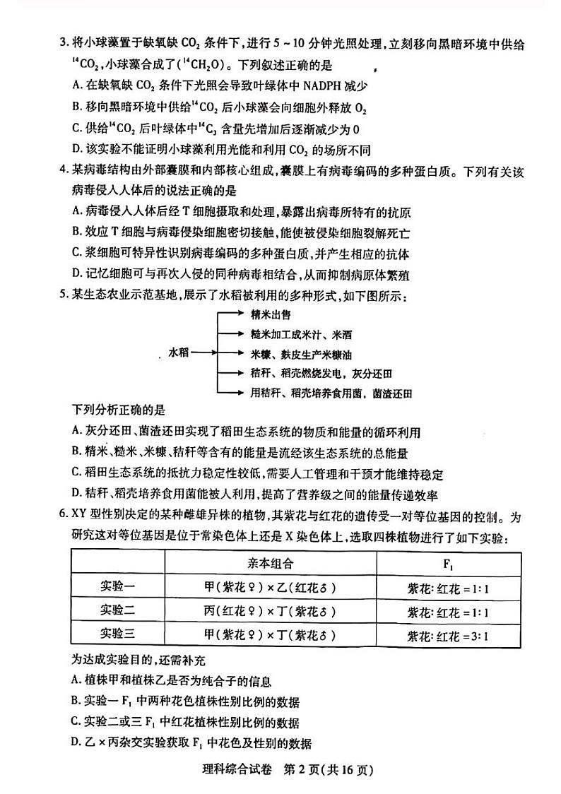 湖北省武汉市2020届高中毕业生五月质量检测理科综合试卷第2页