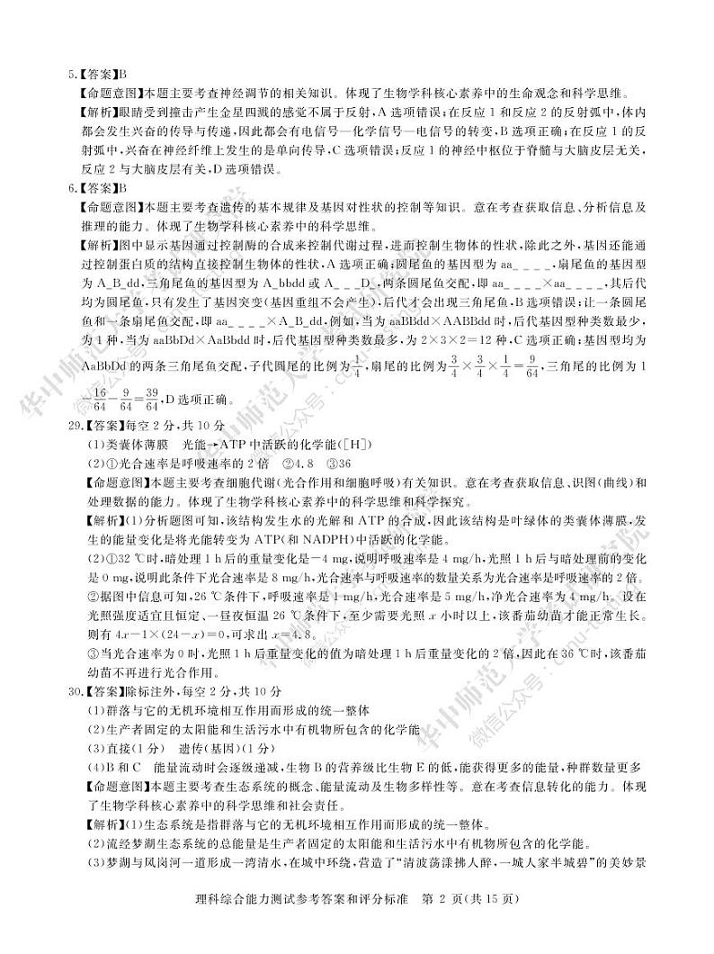 理综答案--华大新高考联盟2020届高三4月教学质量测评第2页
