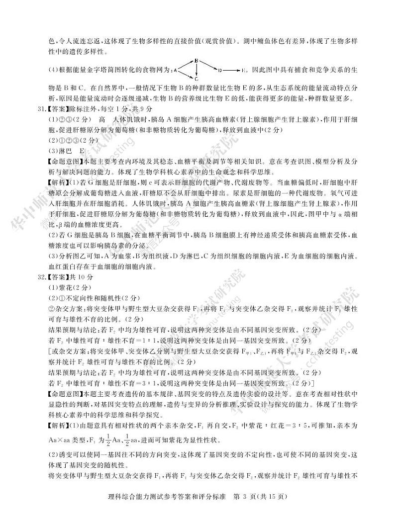 理综答案--华大新高考联盟2020届高三4月教学质量测评第3页