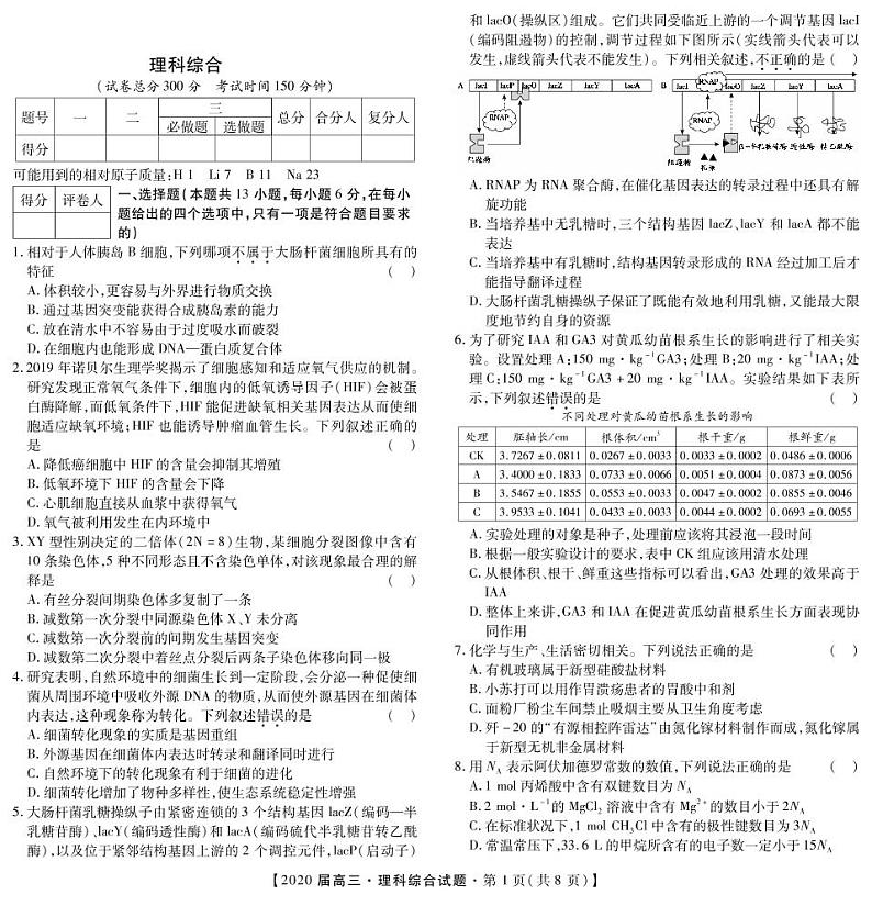 2020壮族自治区桂平五中高三下学期联考理科综合试题PDF版含答案01