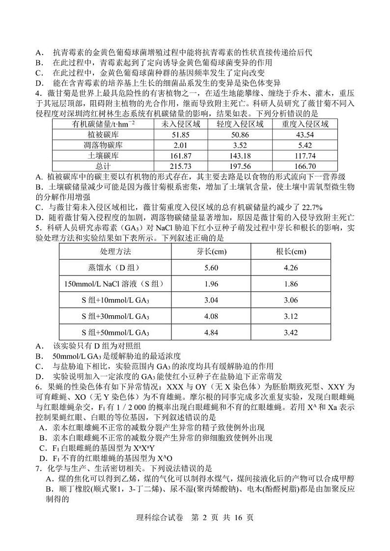 2020湖南湖北四校高三学情调研联考理科综合试题PDF版含答案第2页