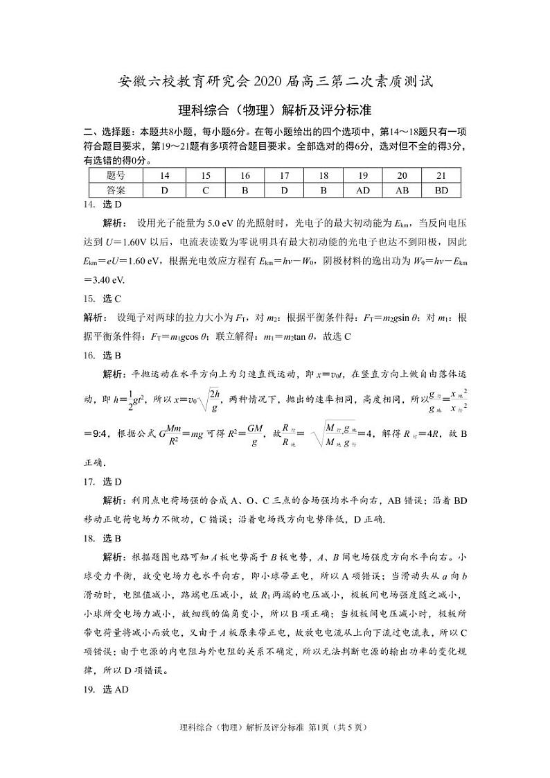 物理参考答案及评分标准第1页
