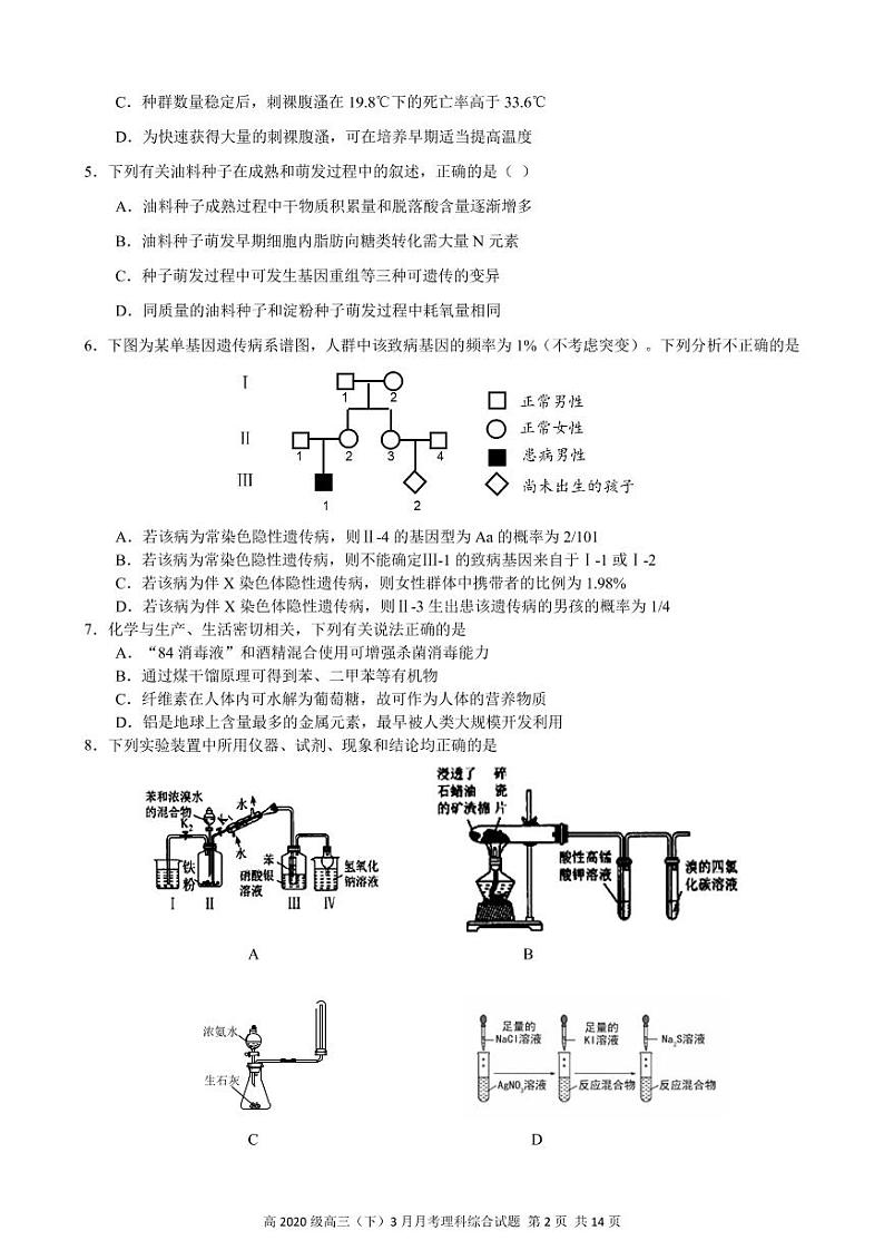 重庆市直属校（重庆市第八中学等）2020届高三3月月考理综第2页
