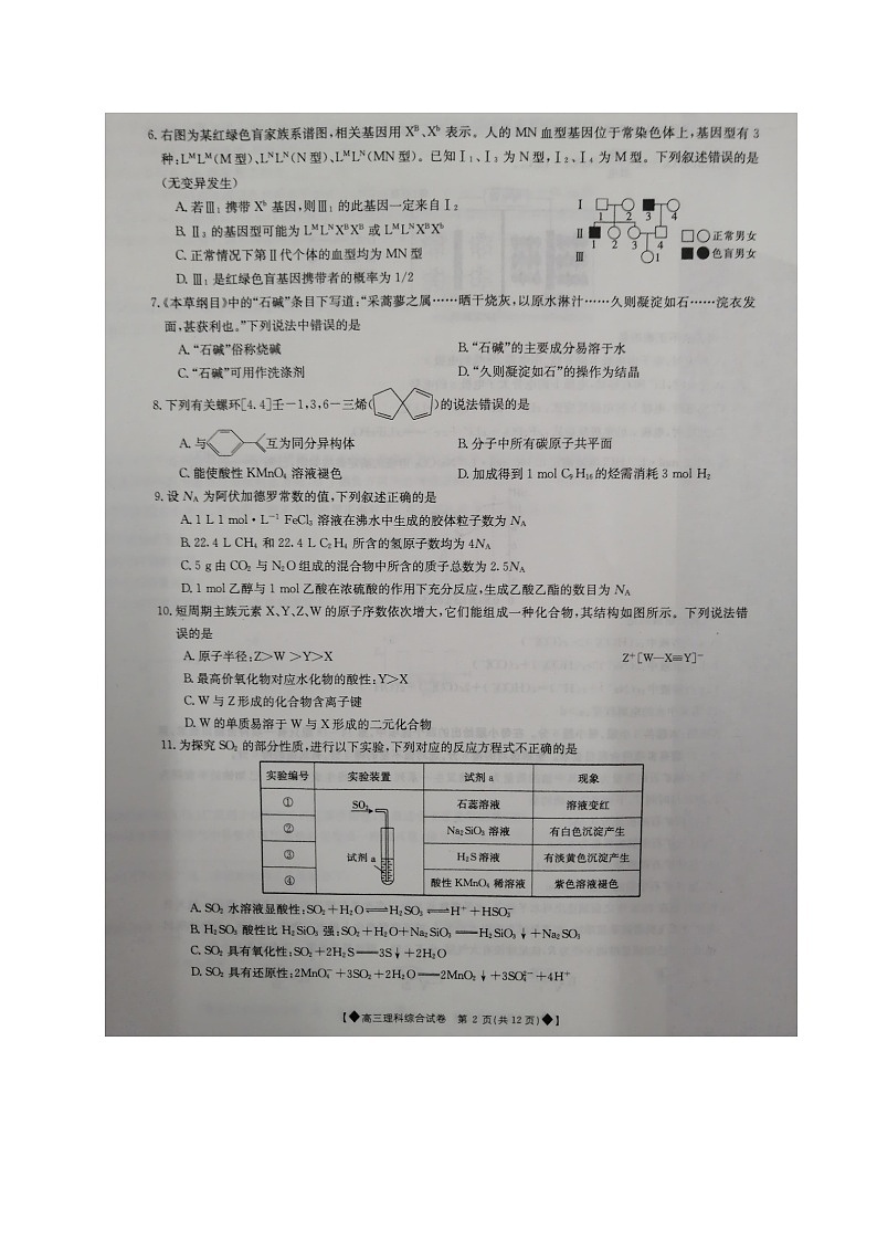 甘肃省靖远县2020届上学期期末高三联考理科综合试题第2页