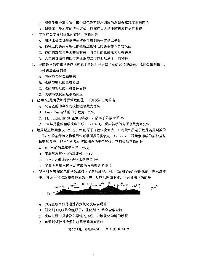 2020宜宾高中高三第一次诊断测试理综试题PDF版含答案02