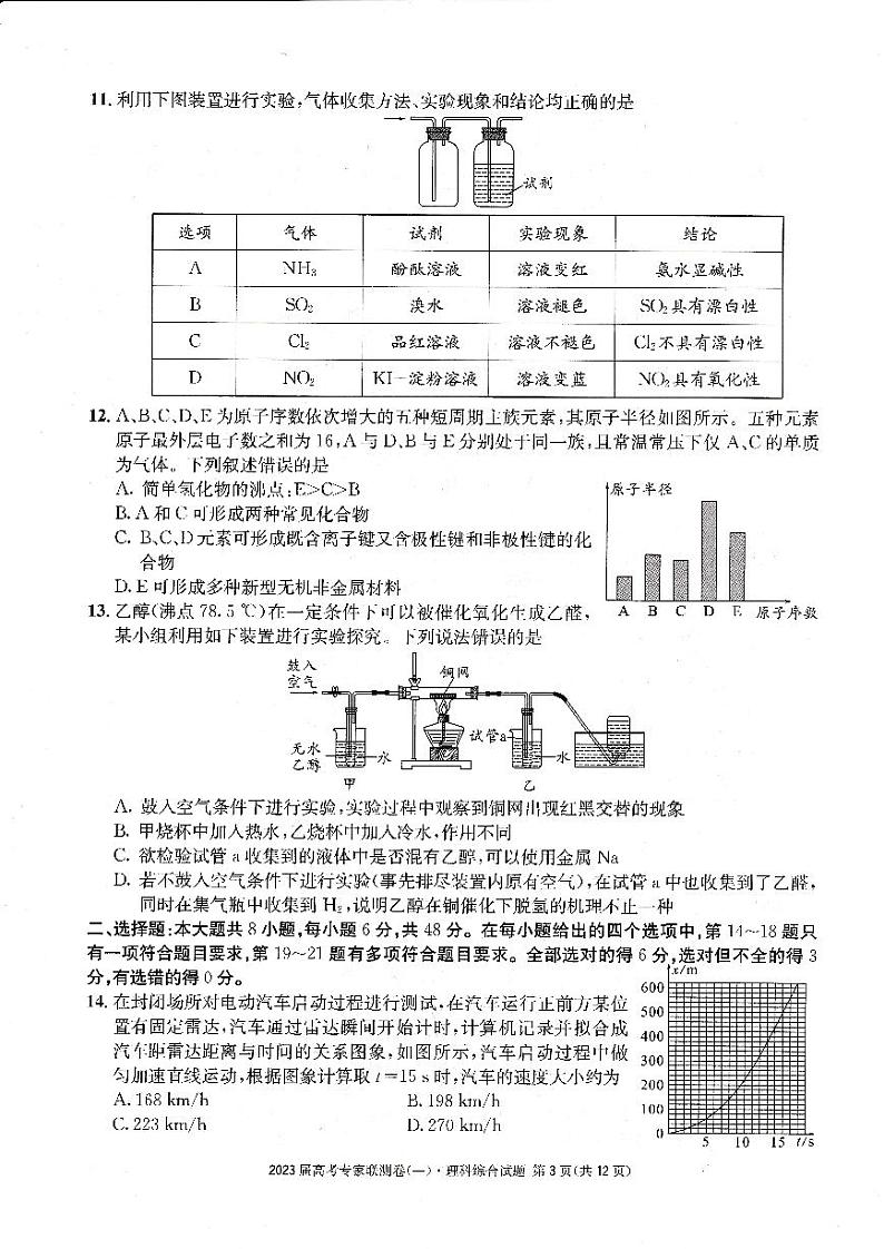 四川省2023届高三高考专家联测卷（一）理综试题PDF版无答案第3页