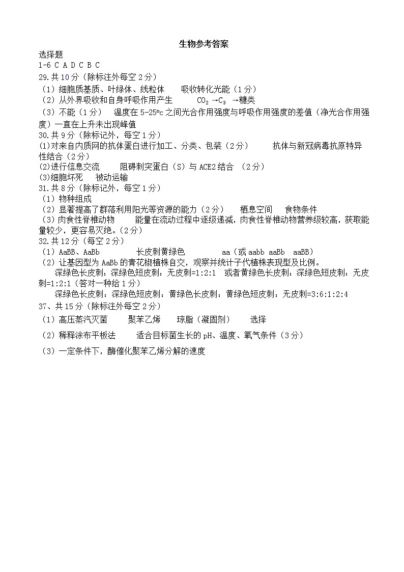 2023届四川省巴中市高三上学期零诊考试（9月）理综PDF版含答案01
