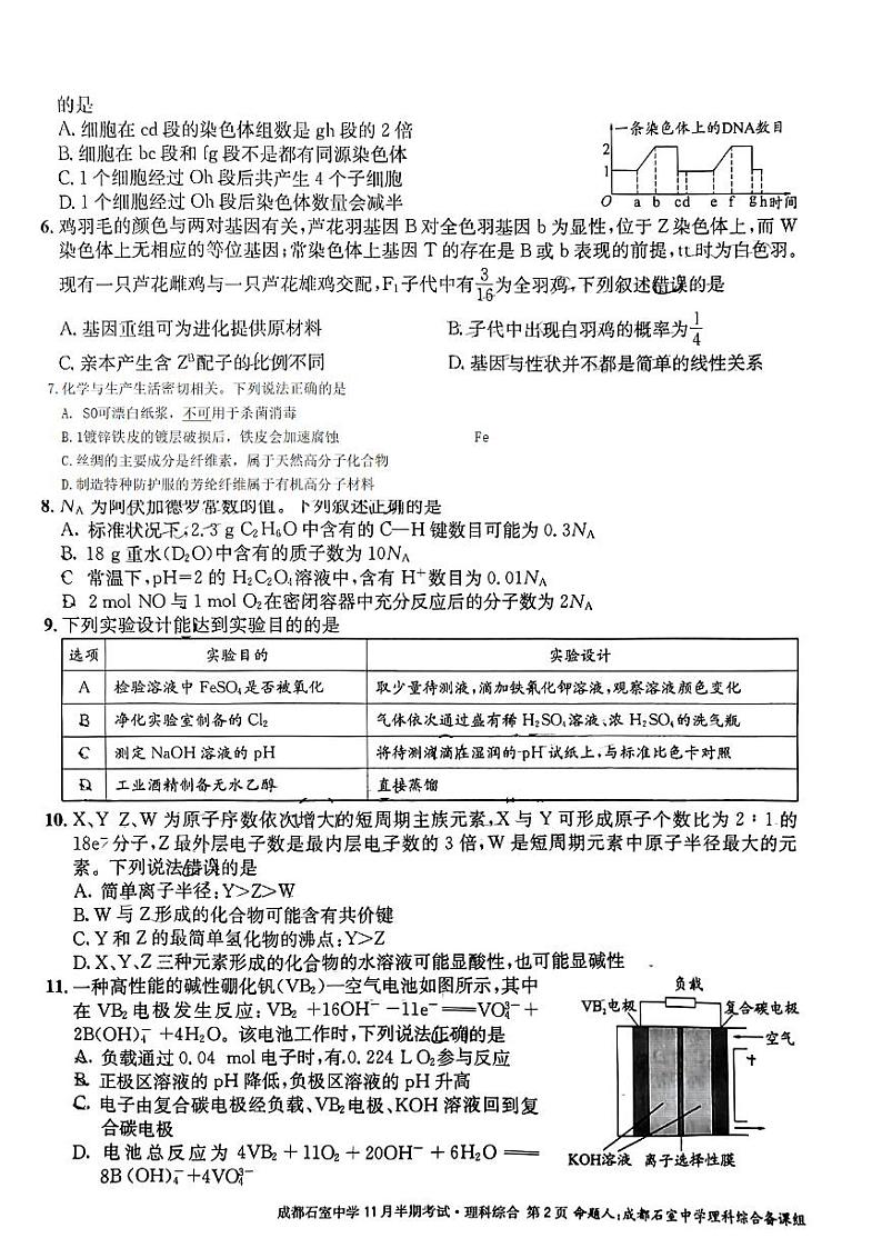 2023成都石室中学高三上学期11月期中考试理综PDF版含解析第2页