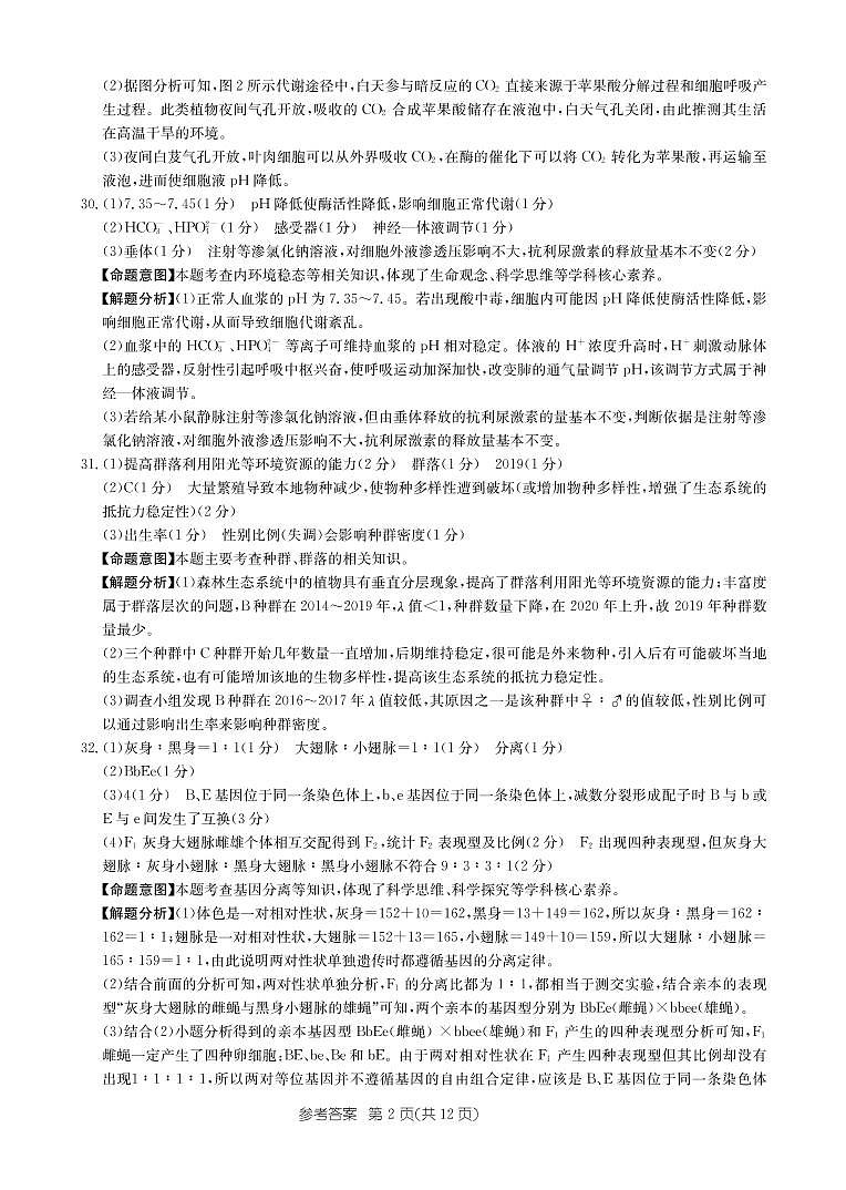 2022青海省海东市一中高三高考二模理科综合试题含解析02
