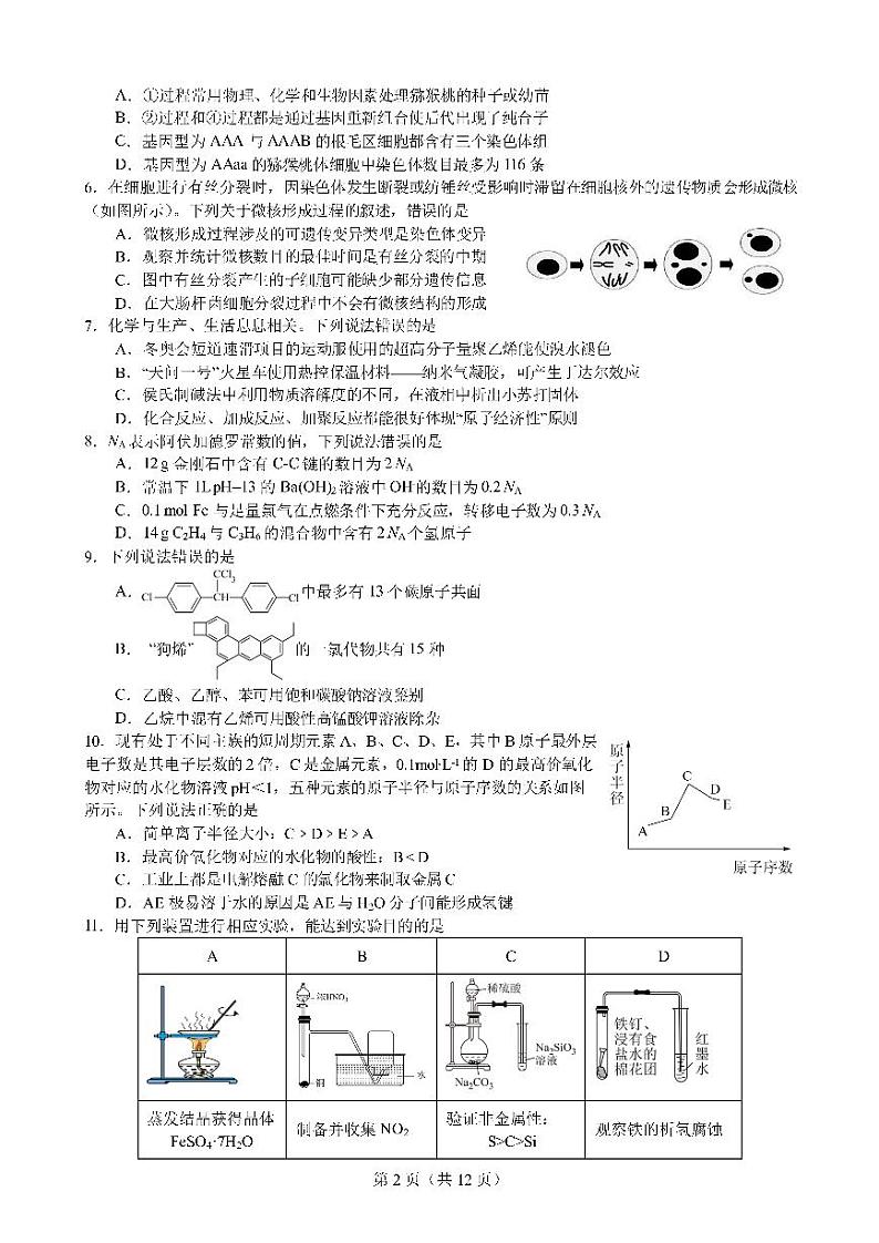 23届高三理科综合一诊模拟考试试卷第2页