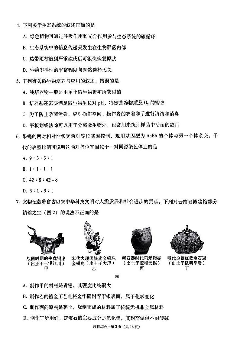 2023西南联盟333高考备考诊断性联考高三（一）理综试题PDF版含答案02