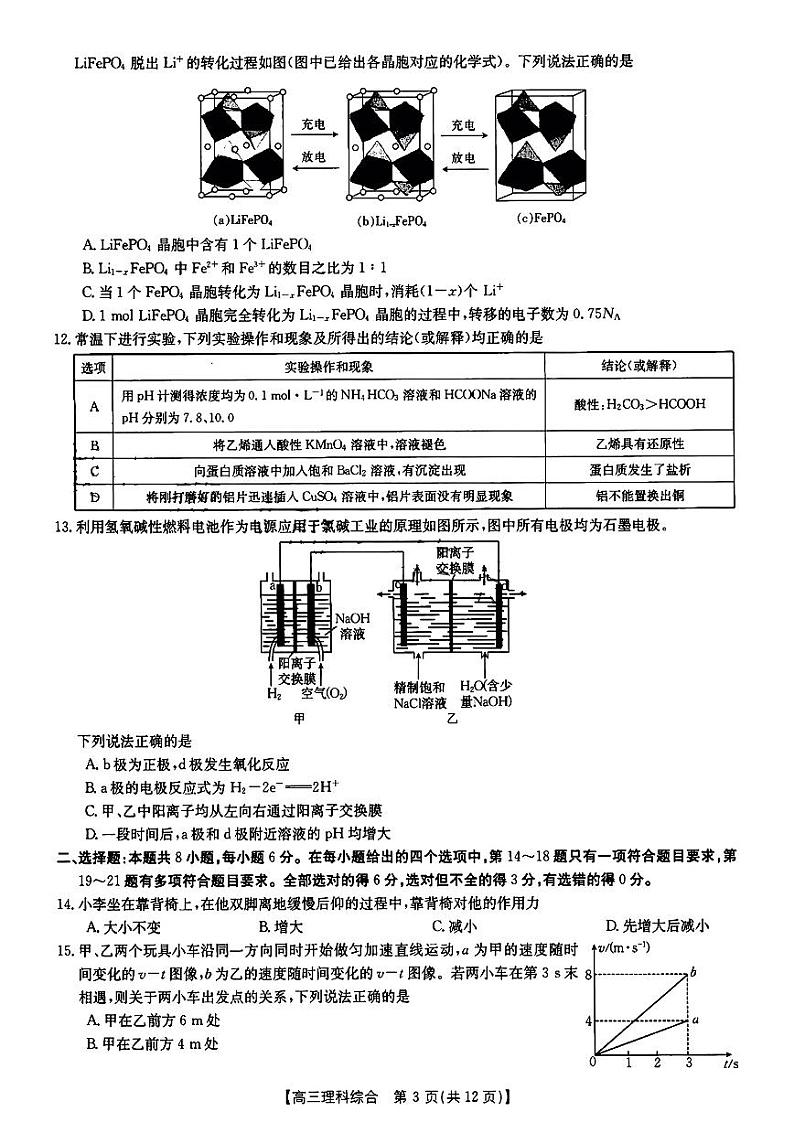 山西省部分学校2022-2023学年高三上学期12月联考理科综合试题03