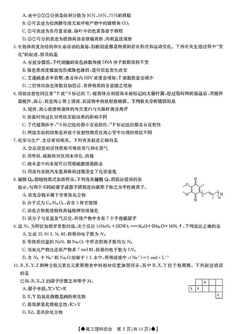 四川省部分学校2022-2023学年高三上学期12月大联考理科综合试题（含答案）02