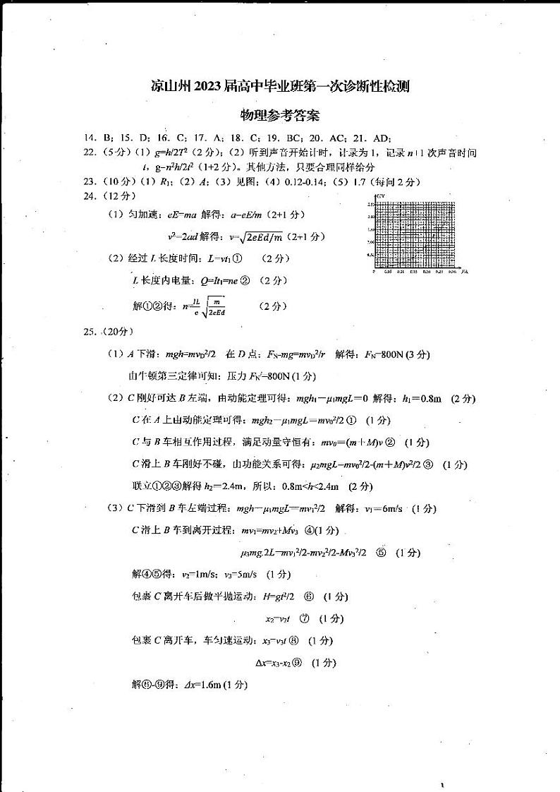 2023届四川省凉山州高中毕业班第一次诊断性检测理科综合试题及答案（含答题卡）01
