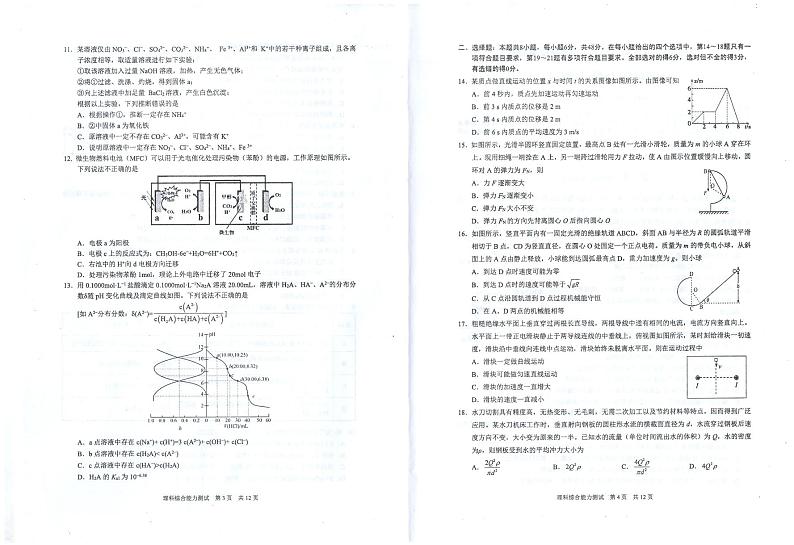 2023马鞍山高三第一次教学质量监测（一模）（1月）理综PDF版含答案02