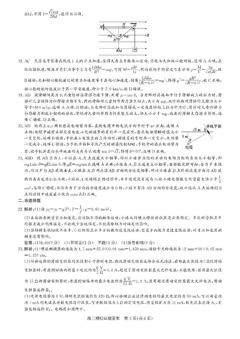 山西省2022-2023学年高三上学期1月适应性调研测试理综答案B卷第2页