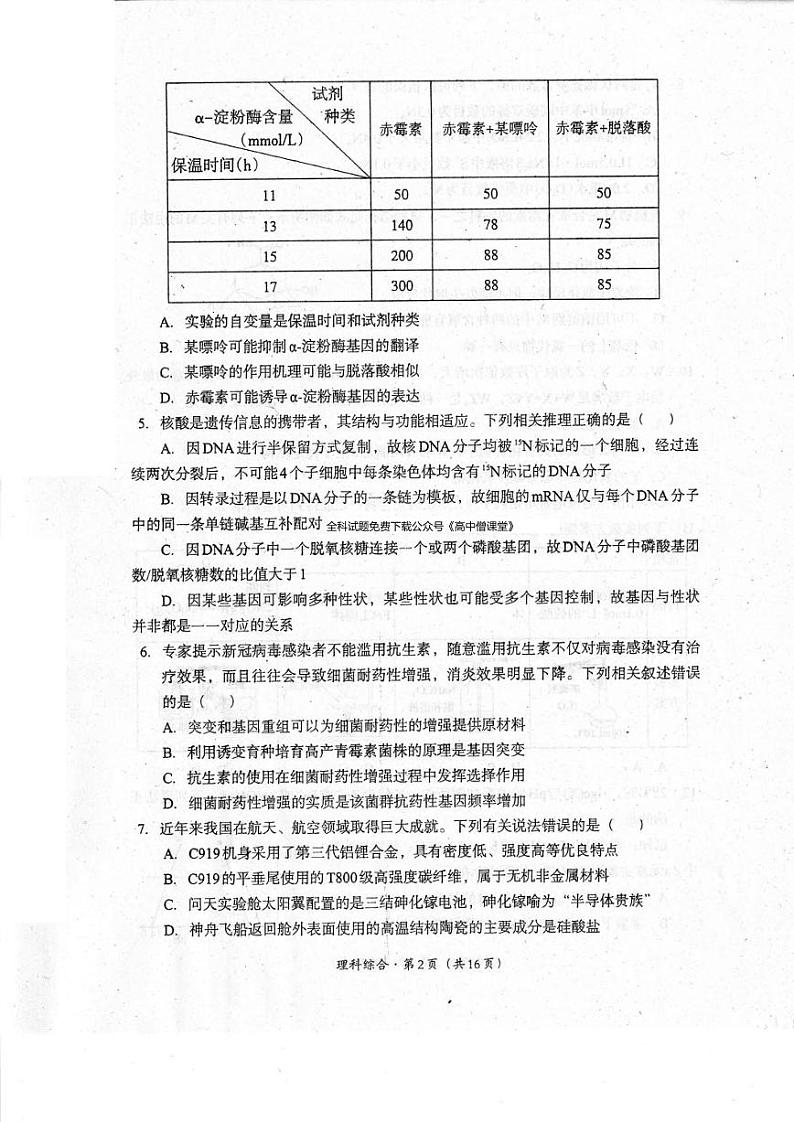 2023巴中普通高中高三下学期一诊考试（一模）（2月）理综PDF版含答案02