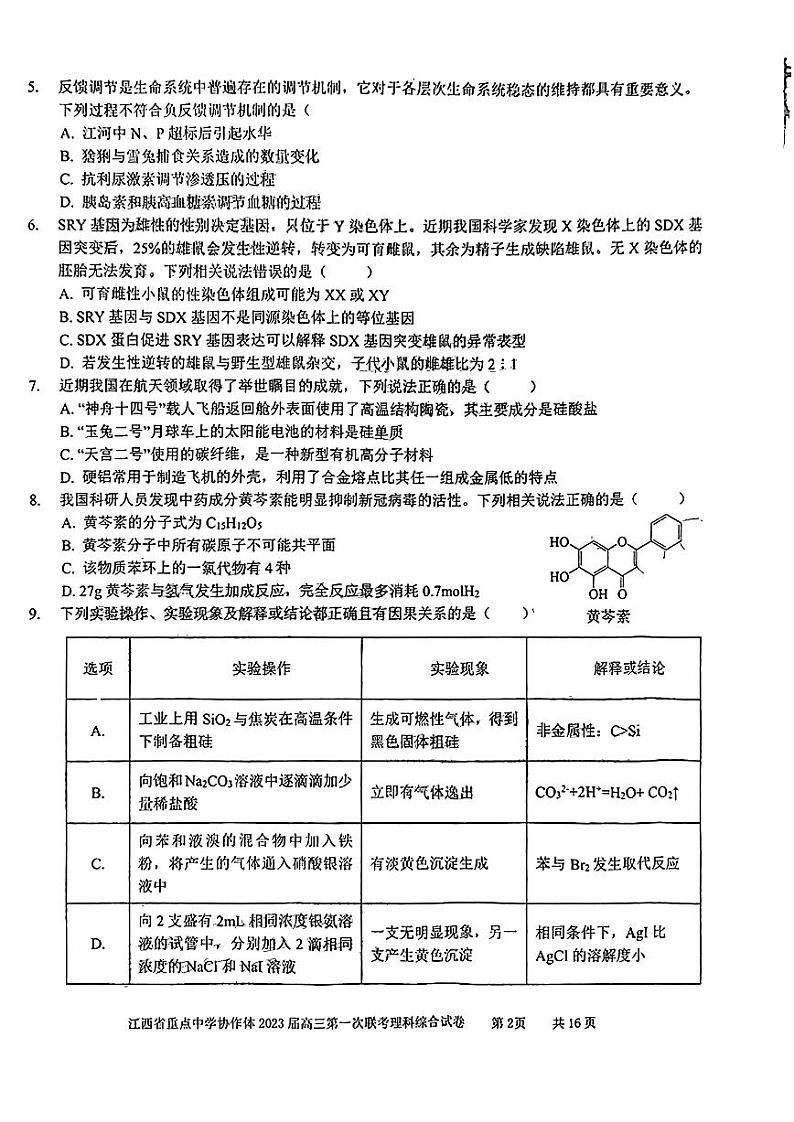2023届江西省重点中学协作体高三下学期第一次联考理科综合试题（PDF版）02