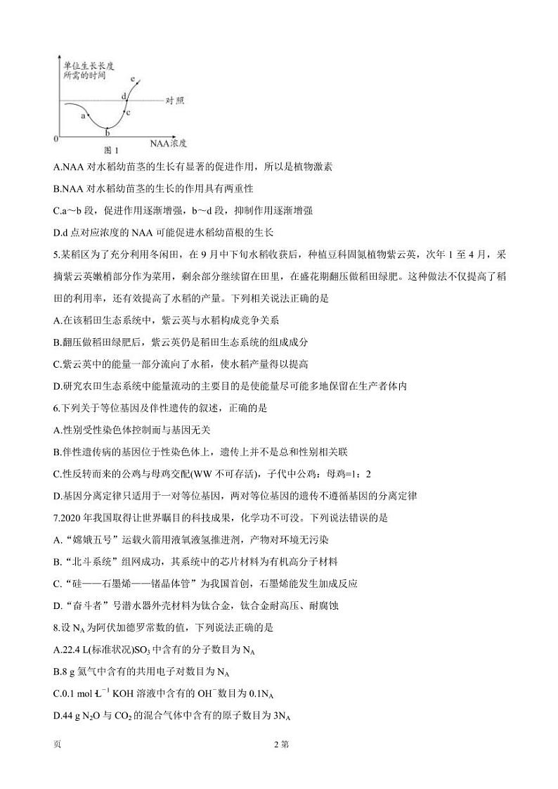 2022届广西玉林市高三上学期第一次统考（11月） 理综（PDF版含答案）第2页