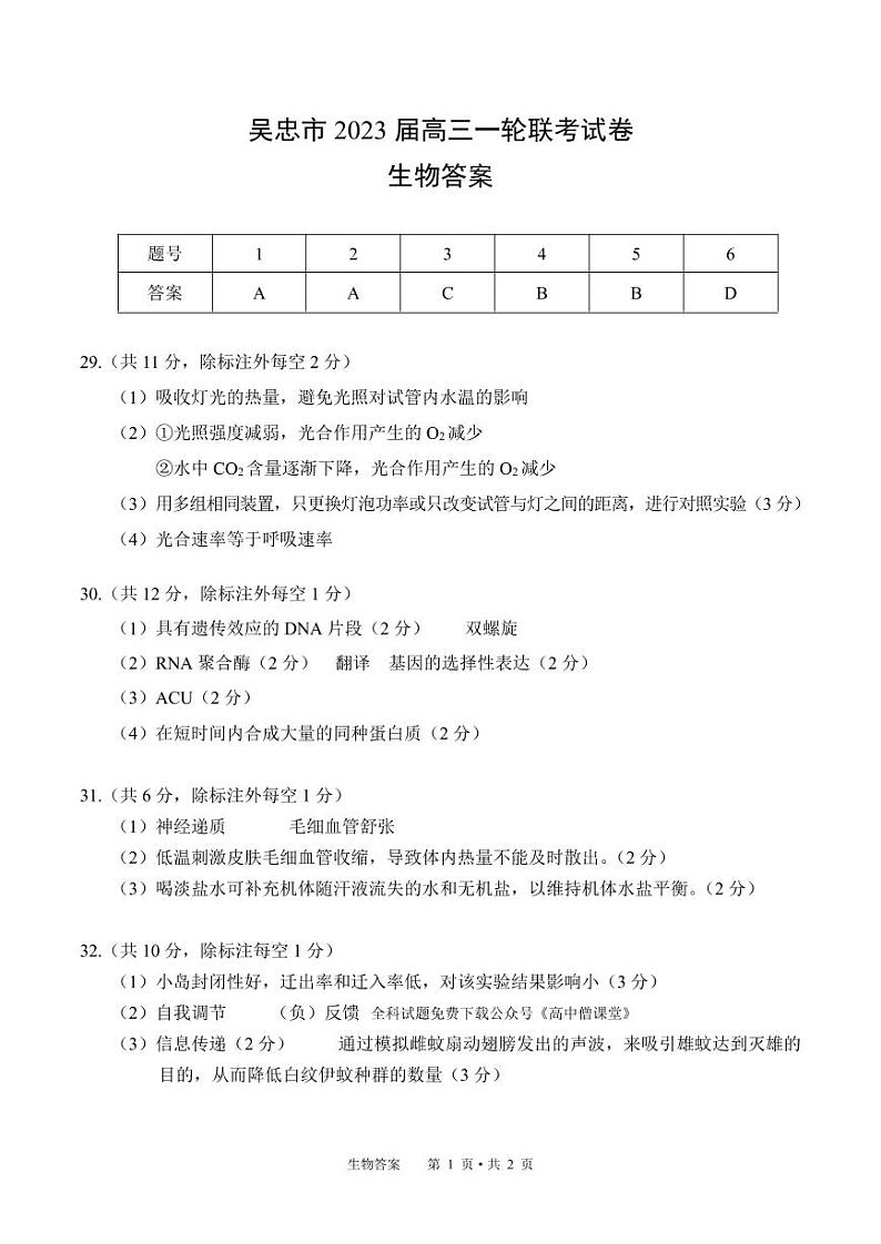 2023吴忠高三下学期一轮联考理综试题扫描版含答案01