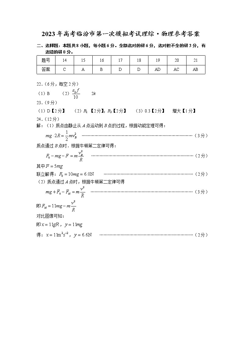 山西省临汾市2022-2023学年高三下学期考前适应性训练考试（一）（一模） 理综  PDF版含答案01