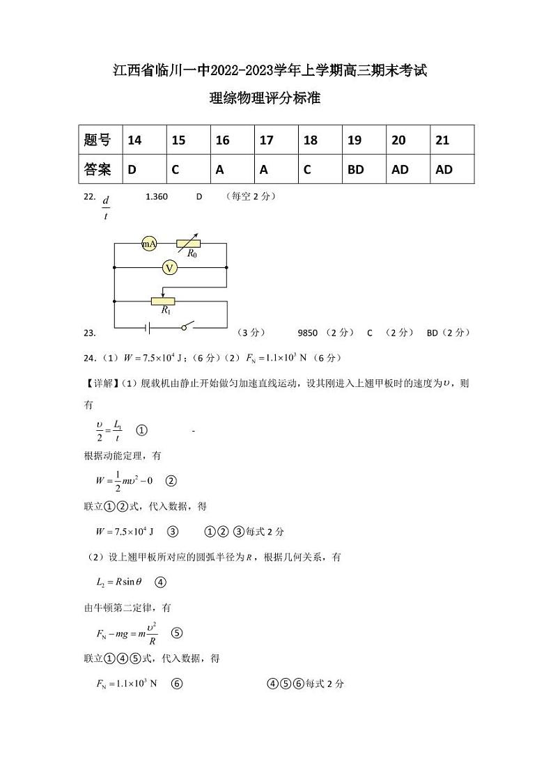 2022-2023学年江西省临川第一中学高三上学期期末考试理综试卷 PDF版01