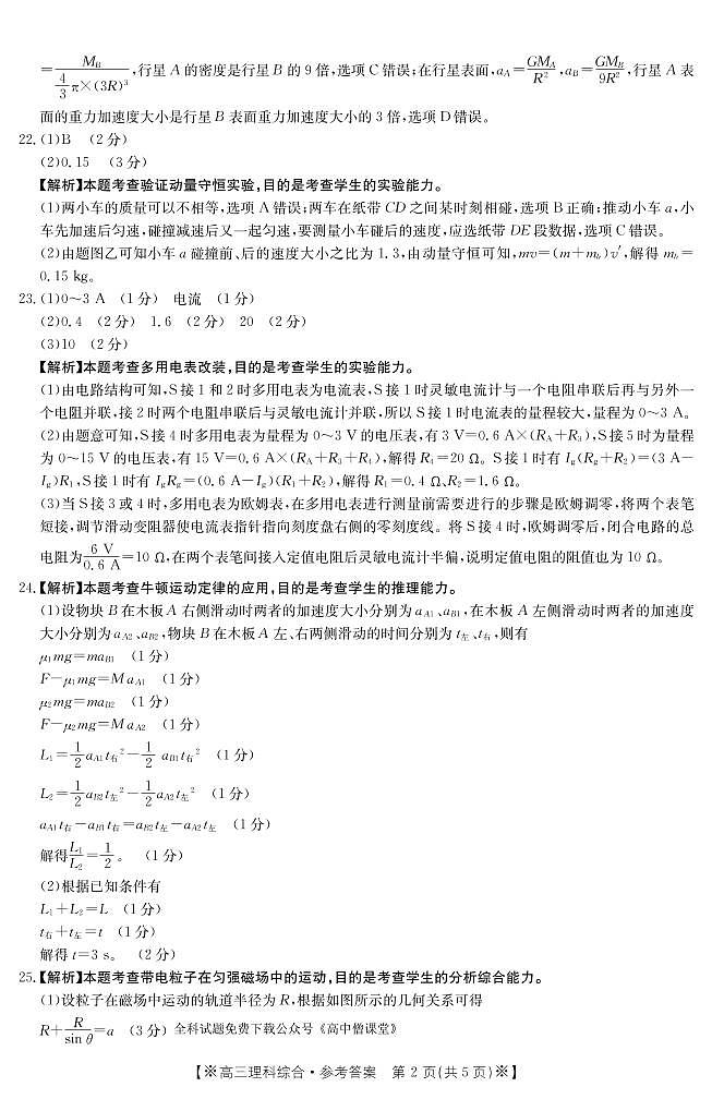 内蒙古2022-2023学年高三下学期联考理综答案第2页