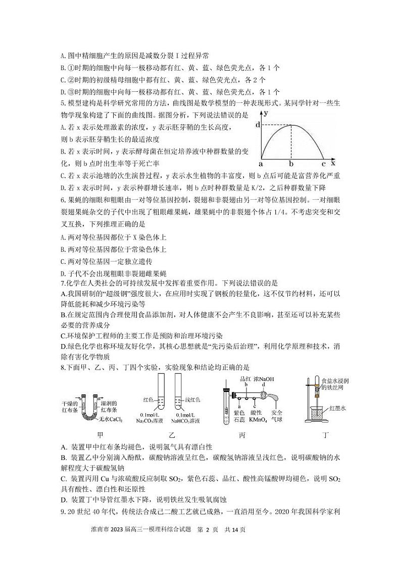 淮南市2023届高三“一模”理综试卷第2页