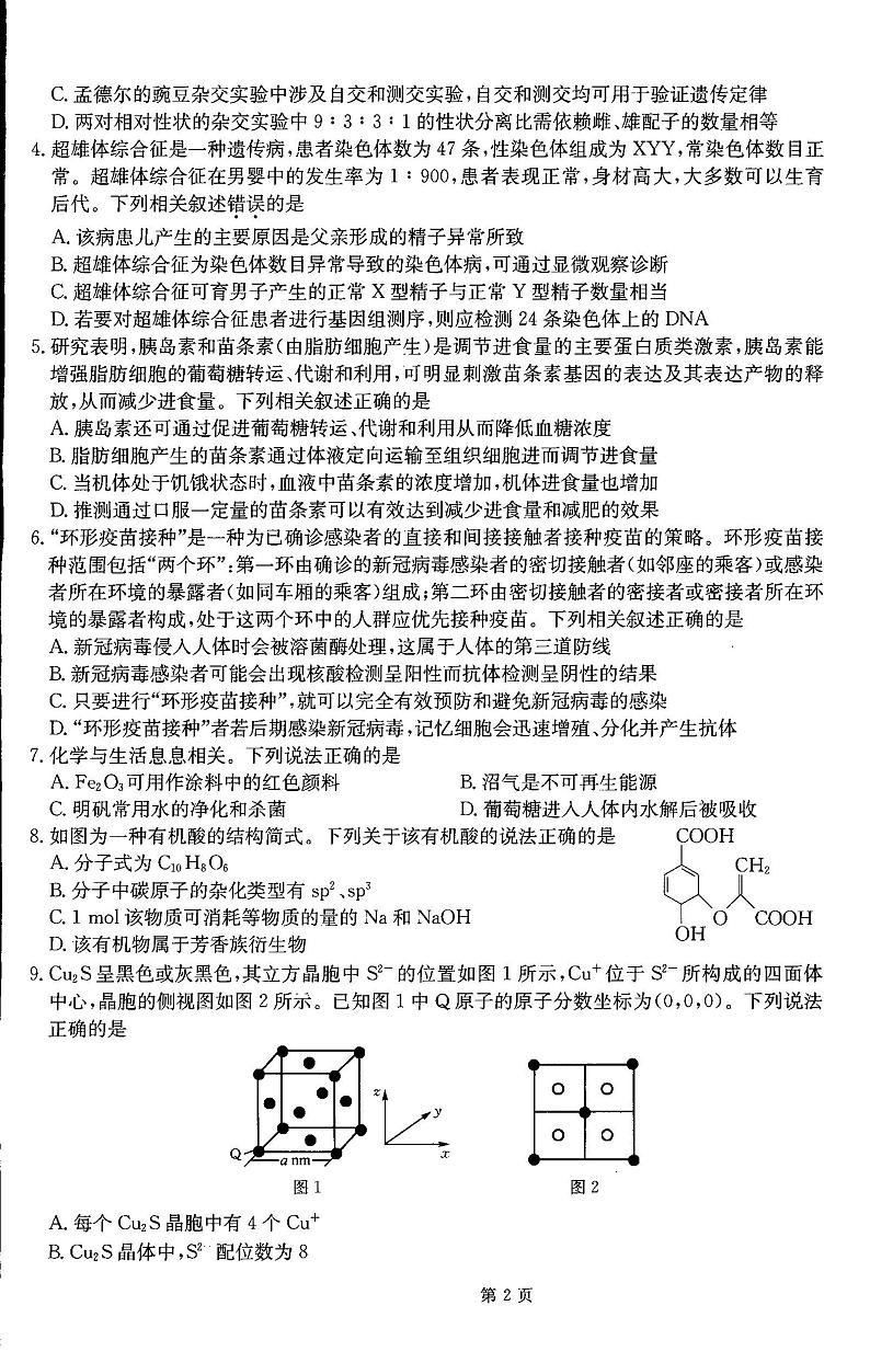2023梅河口五中高三下学期一模理综试题扫描版无答案第2页