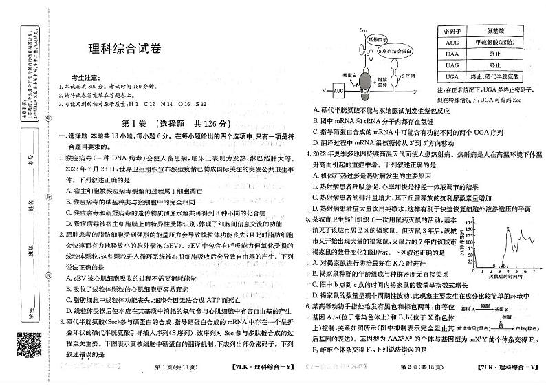 2023年全国名校大联考高三 理综试题及答案第1页
