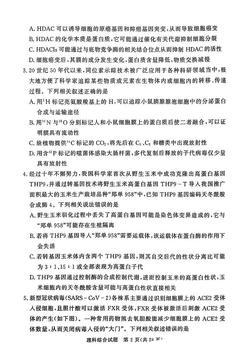 2023届高考河南湘豫名校联考3月理科综合试卷第2页