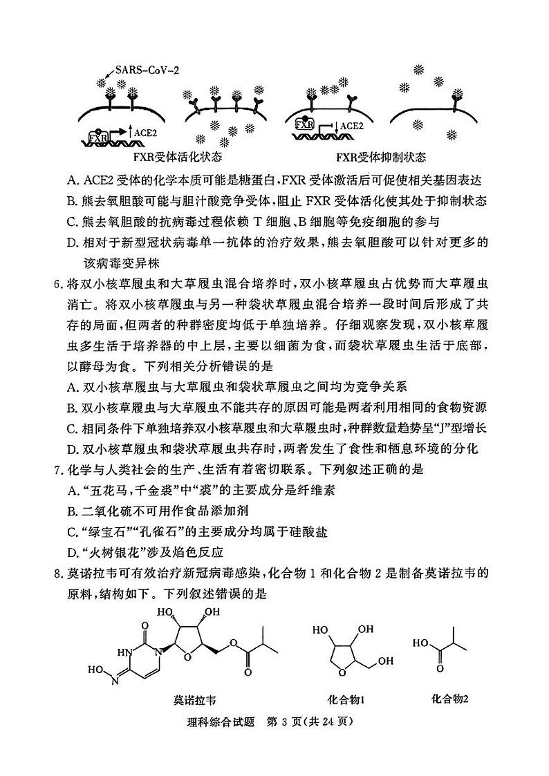2023届高考河南湘豫名校联考3月理科综合试卷第3页