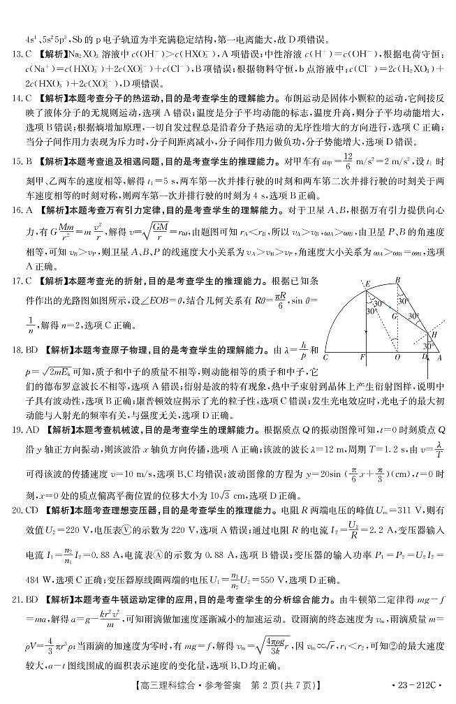 2022-2023学年云南省楚雄彝族自治州高三上学期期末教育学业质量监测理综试题PDF版含答案02